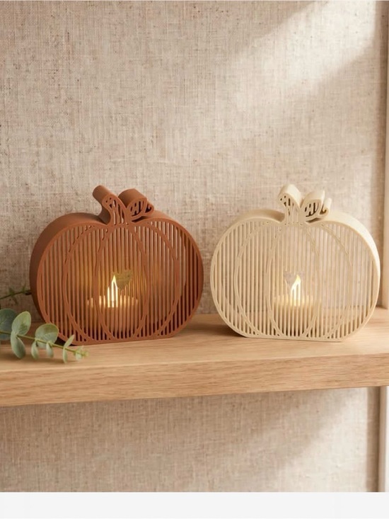 Other - Decorative Pumpkin Tealight Lanterns - Brown and Cream